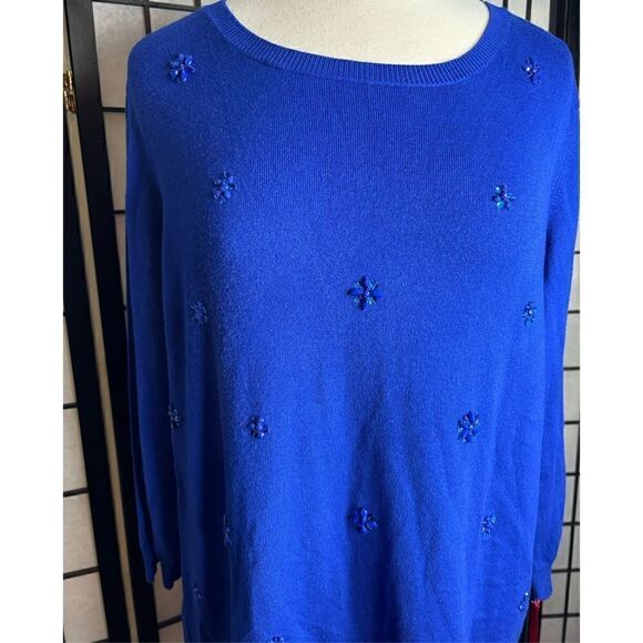 Ruby Red Cobalt Blue Sequin Adorned Sweater - Picture 3 of 7